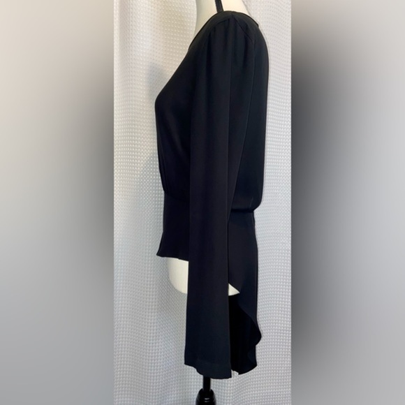 Women’s BCBG asymmetric‎ chic black semi sheer long sleeved blouse size small - Picture 3 of 13